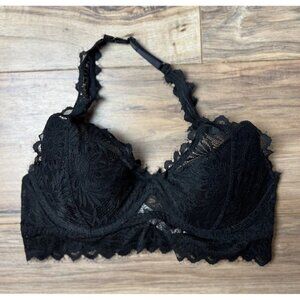 PINK Victoria's Secret Black Lace Bralette Lightly Lined Halter Size Small Women